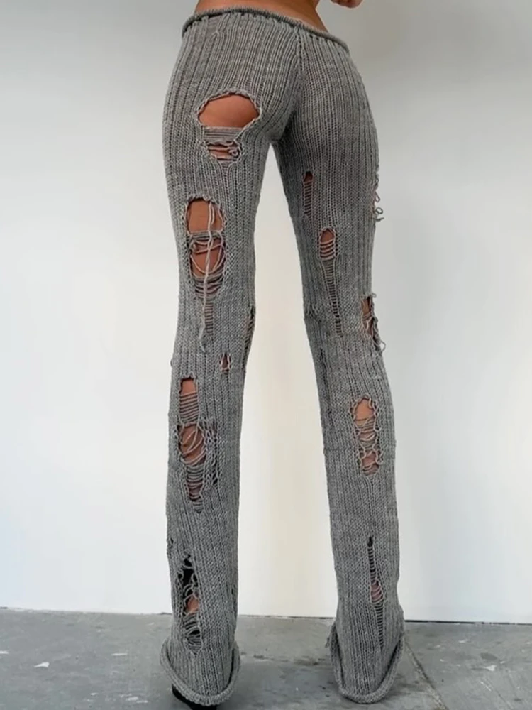 Nibber Hot Girls Long Pants Woman Irregular Hollow Design Crochet Elastic High Waist Skinny Stretch Street Hip-Hop Style Bottoms