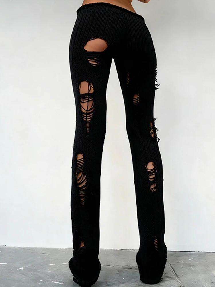 Nibber Hot Girls Long Pants Woman Irregular Hollow Design Crochet Elastic High Waist Skinny Stretch Street Hip-Hop Style Bottoms