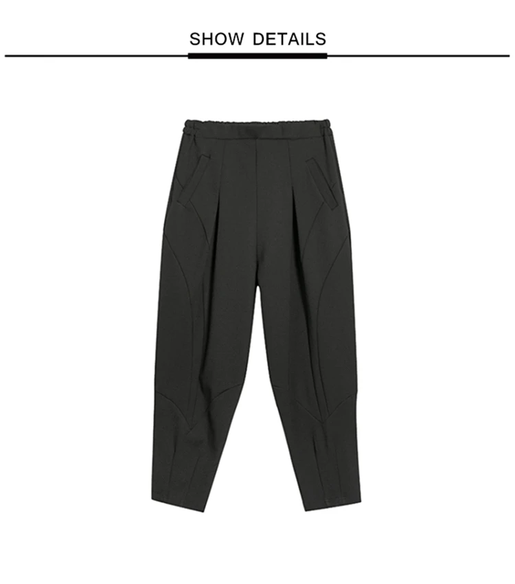Pleated Loose Harem Pants Women New 2025 Autumn spring  Elastic Waist Black Pocket Fashion All Match Casual womenTrousers