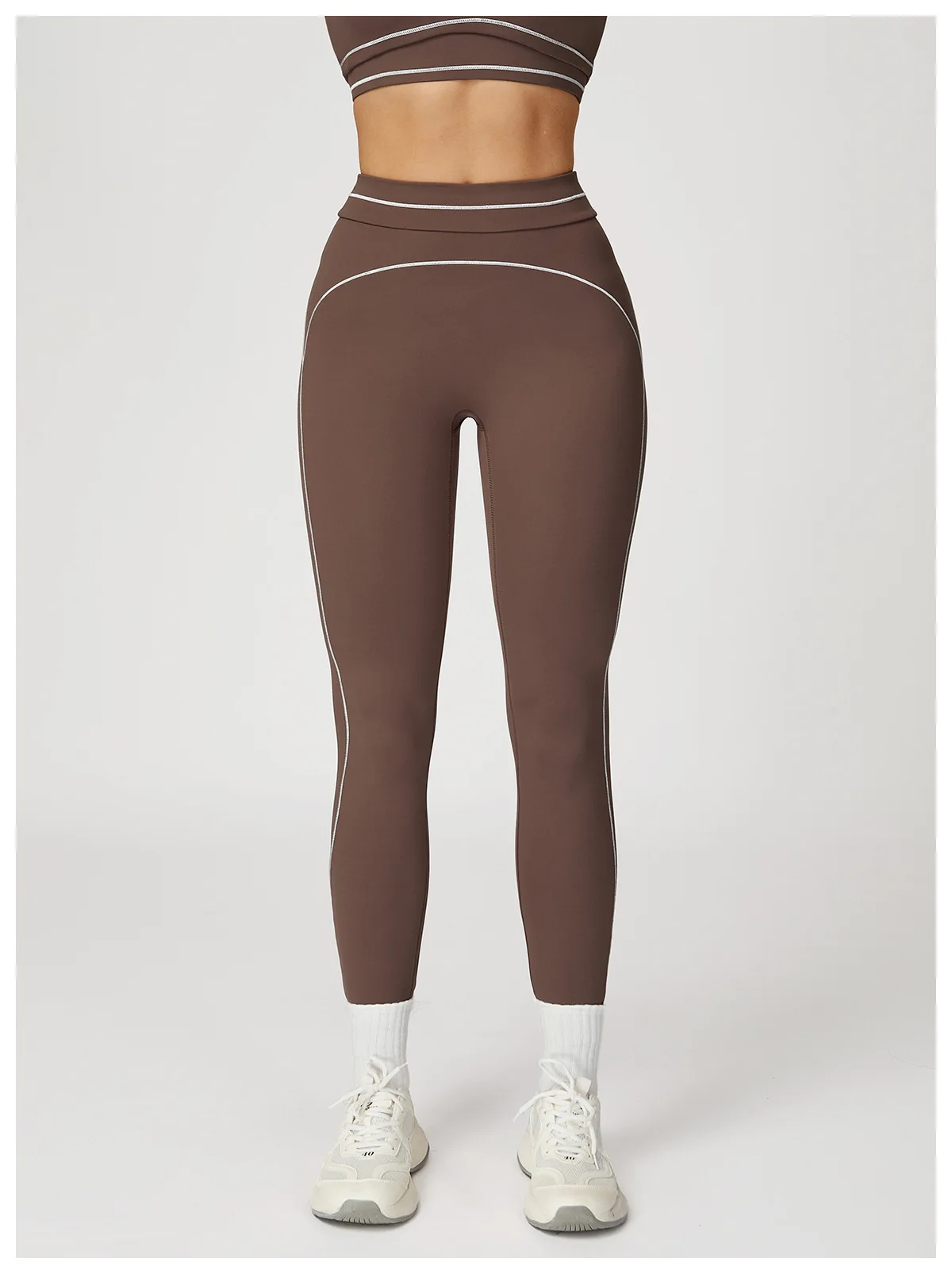 Customized LOGO women's new contrasting color yoga pants folded high waist tight outdoor running sports fitness trousers