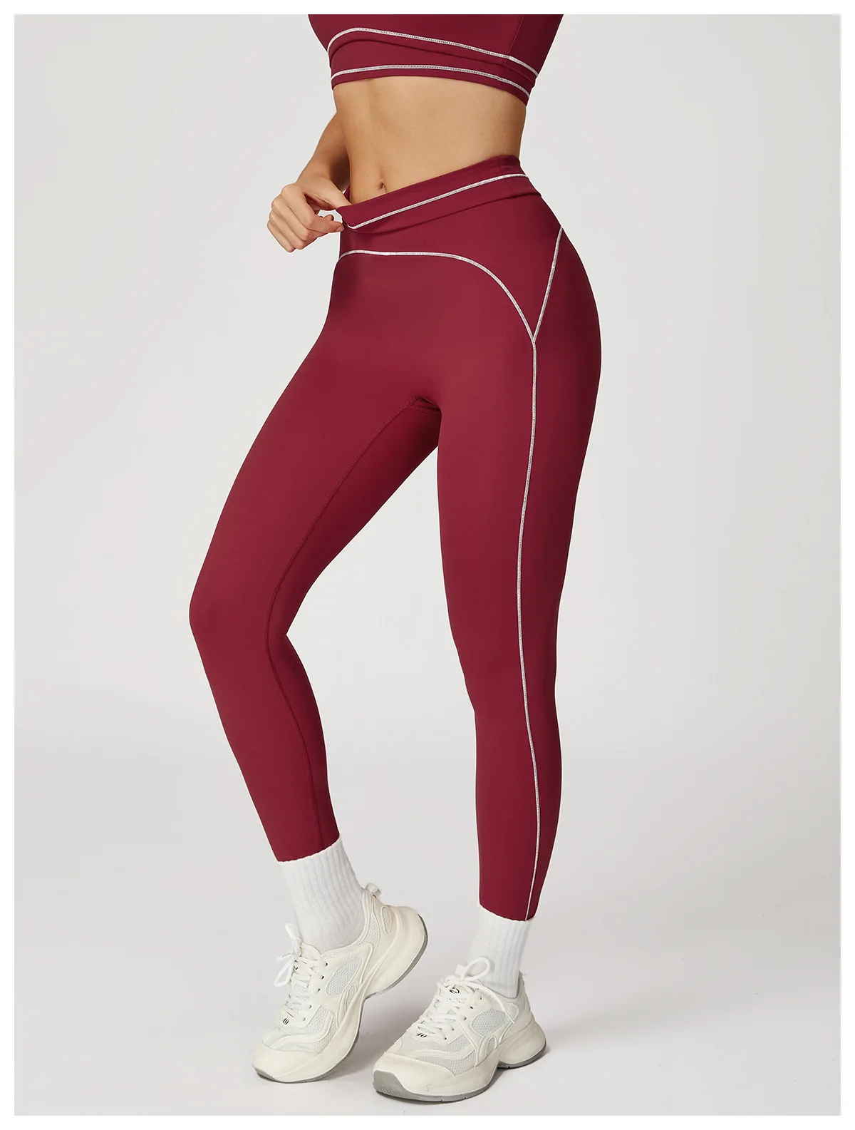 Customized LOGO women's new contrasting color yoga pants folded high waist tight outdoor running sports fitness trousers