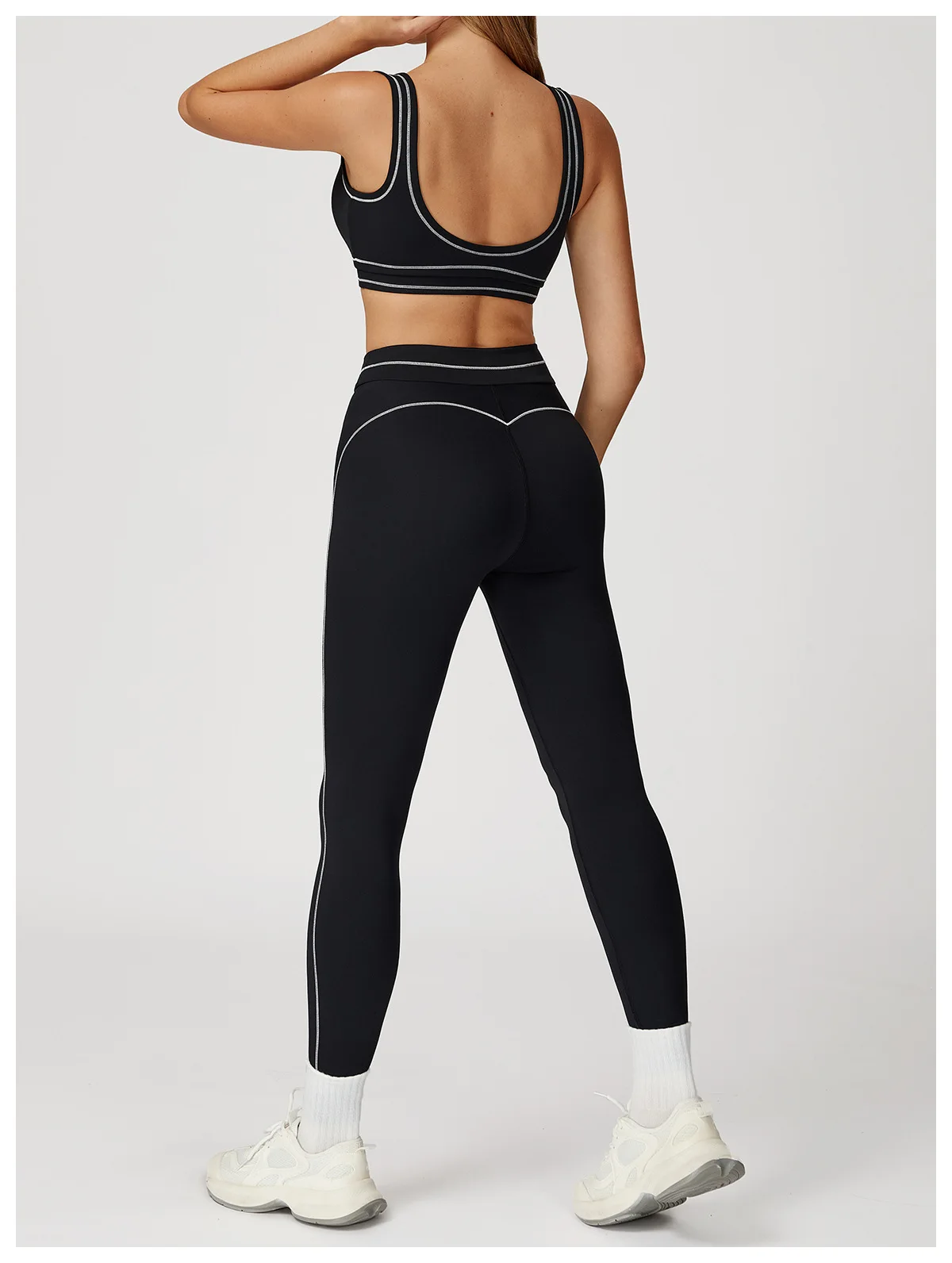 Customized LOGO women's new contrasting color yoga pants folded high waist tight outdoor running sports fitness trousers