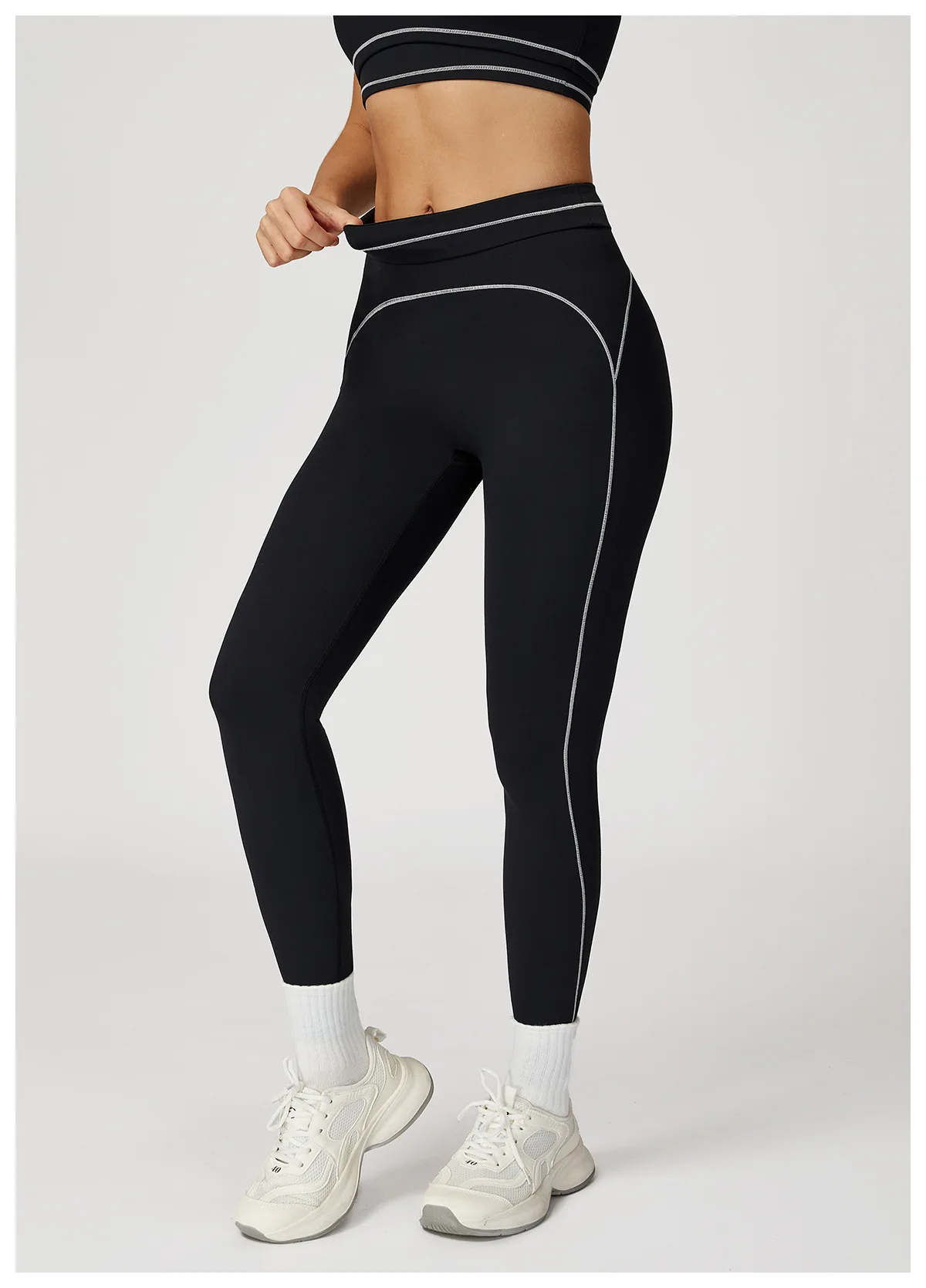 Customized LOGO women's new contrasting color yoga pants folded high waist tight outdoor running sports fitness trousers