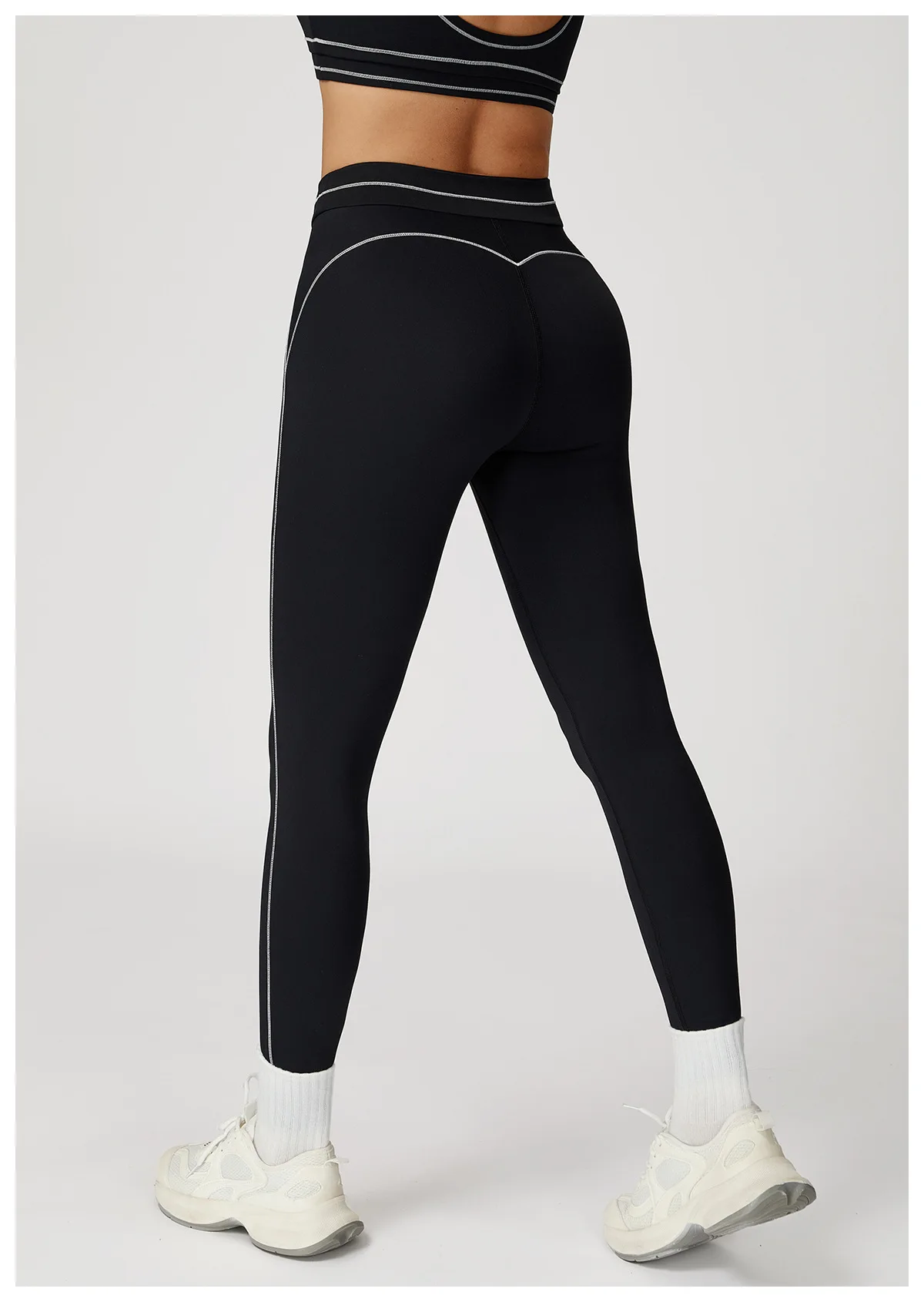 Customized LOGO women's new contrasting color yoga pants folded high waist tight outdoor running sports fitness trousers