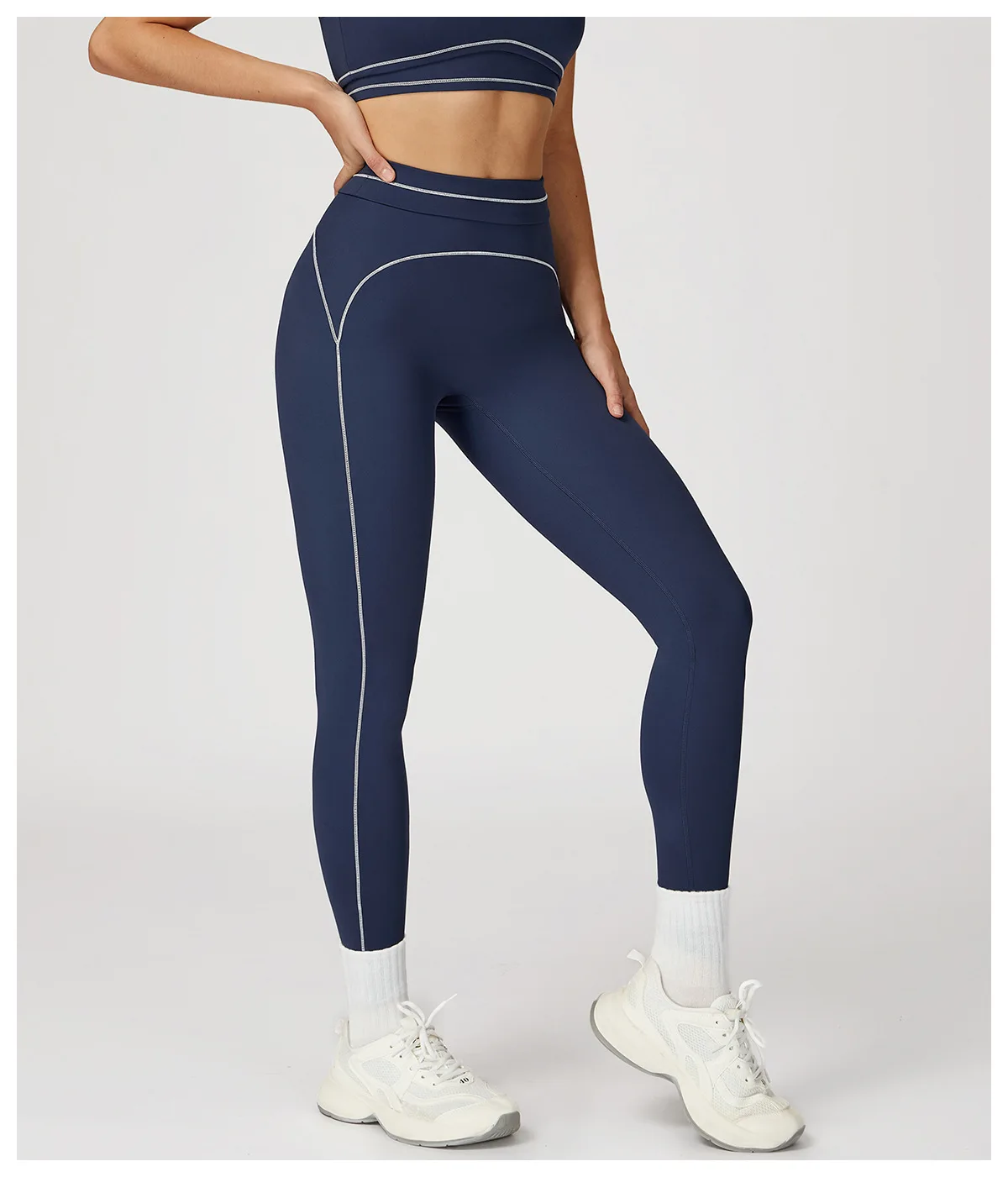 Customized LOGO women's new contrasting color yoga pants folded high waist tight outdoor running sports fitness trousers
