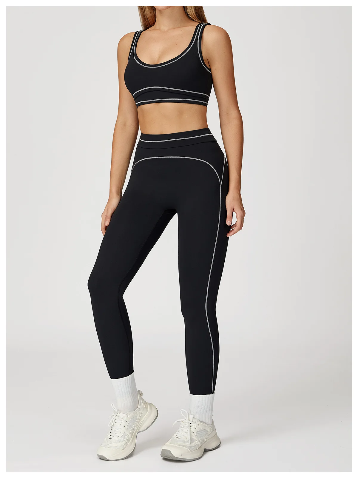 Customized LOGO women's new contrasting color yoga pants folded high waist tight outdoor running sports fitness trousers