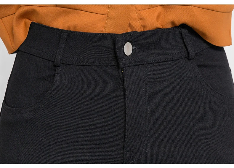 BIVIGAOS Women's Autumn New Zipper Button Pencil Pants Korean Black Leggings Ladies Elastic Skinny Slim Trousers Women