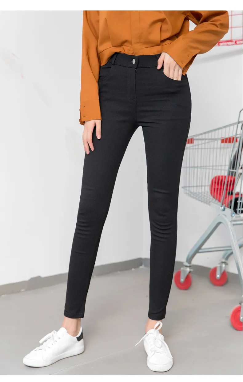 BIVIGAOS Women's Autumn New Zipper Button Pencil Pants Korean Black Leggings Ladies Elastic Skinny Slim Trousers Women