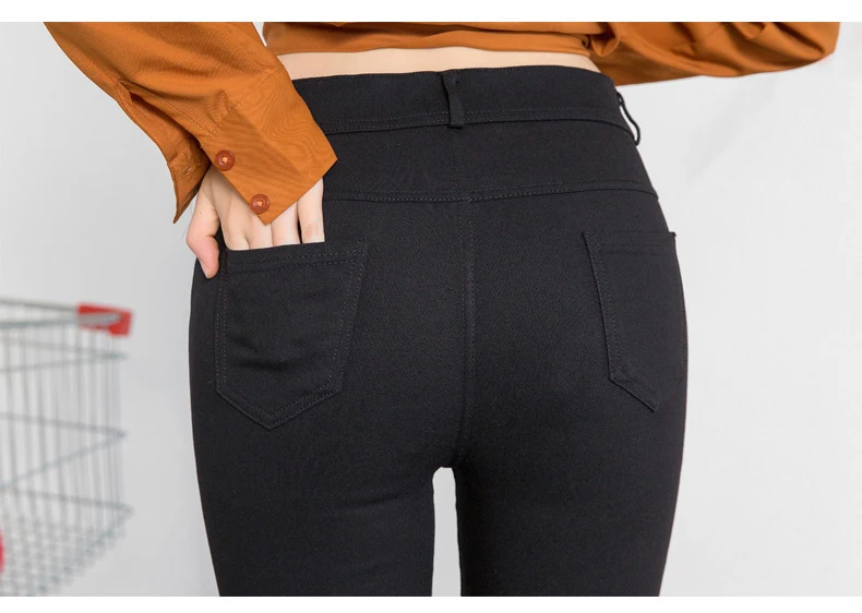 BIVIGAOS Women's Autumn New Zipper Button Pencil Pants Korean Black Leggings Ladies Elastic Skinny Slim Trousers Women