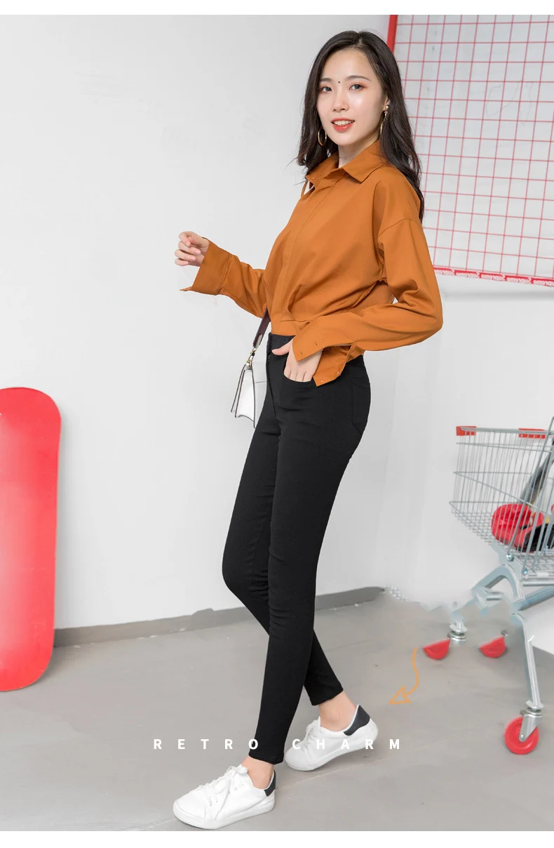 BIVIGAOS Women's Autumn New Zipper Button Pencil Pants Korean Black Leggings Ladies Elastic Skinny Slim Trousers Women