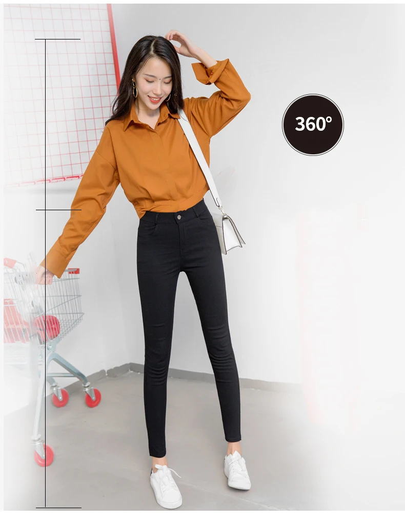 BIVIGAOS Women's Autumn New Zipper Button Pencil Pants Korean Black Leggings Ladies Elastic Skinny Slim Trousers Women