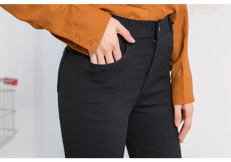 BIVIGAOS Women's Autumn New Zipper Button Pencil Pants Korean Black Leggings Ladies Elastic Skinny Slim Trousers Women