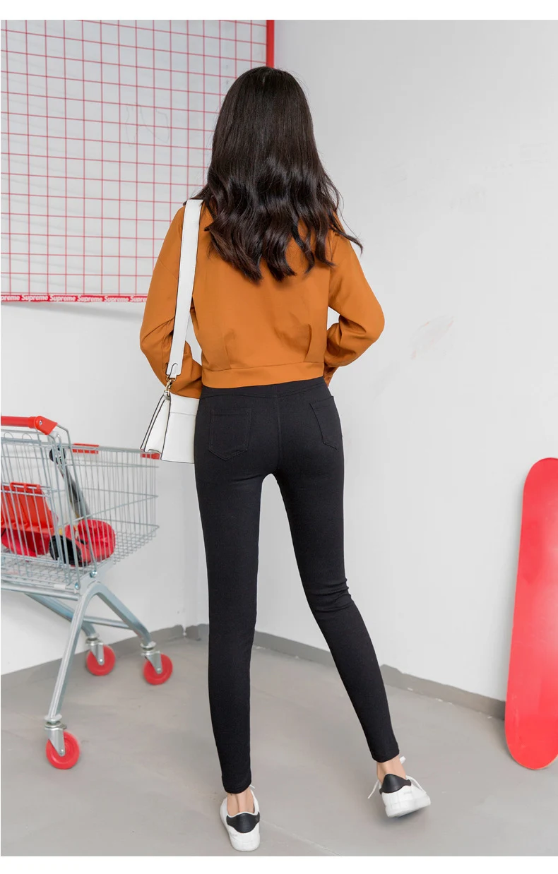 BIVIGAOS Women's Autumn New Zipper Button Pencil Pants Korean Black Leggings Ladies Elastic Skinny Slim Trousers Women