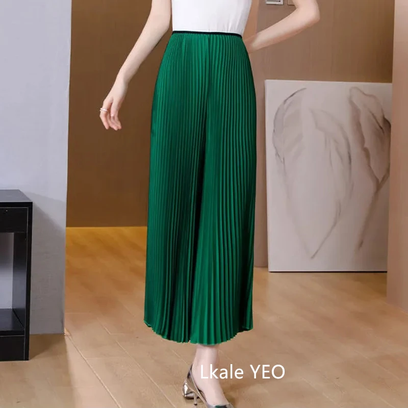 Women's Pleated Pants 2025 Spring Summer Fashion Slim Loose Ladies Trousers High Waisted Straight Femme Wide-leg Pants