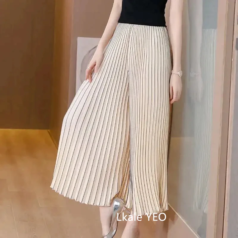Women's Pleated Pants 2025 Spring Summer Fashion Slim Loose Ladies Trousers High Waisted Straight Femme Wide-leg Pants