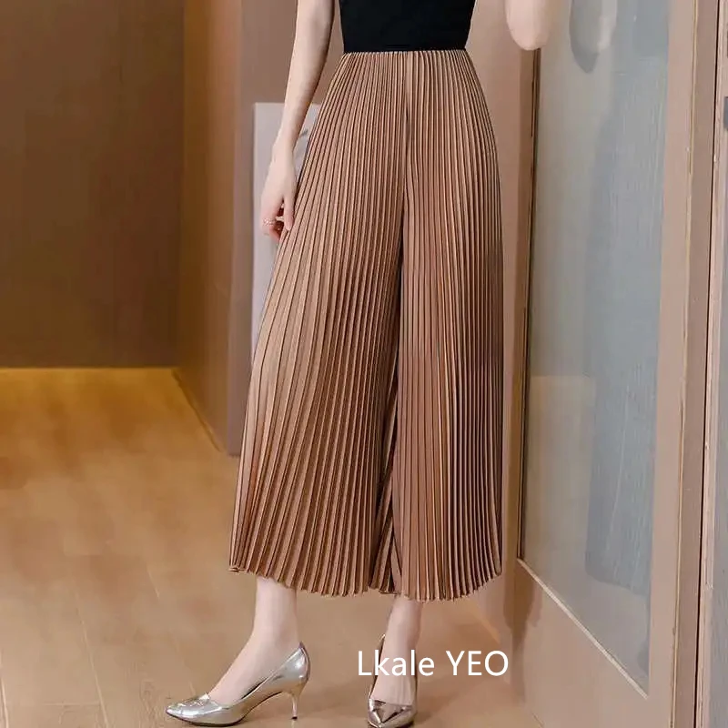 Women's Pleated Pants 2025 Spring Summer Fashion Slim Loose Ladies Trousers High Waisted Straight Femme Wide-leg Pants