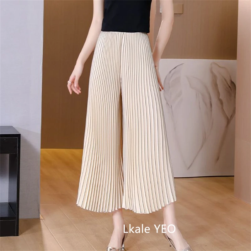 Women's Pleated Pants 2025 Spring Summer Fashion Slim Loose Ladies Trousers High Waisted Straight Femme Wide-leg Pants
