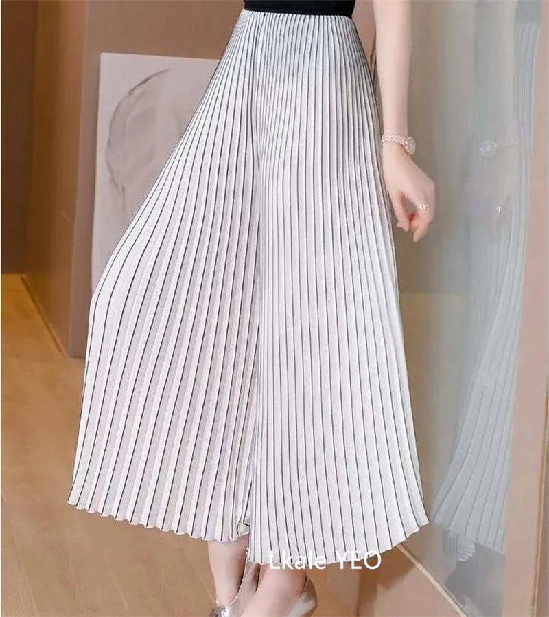 Women's Pleated Pants 2025 Spring Summer Fashion Slim Loose Ladies Trousers High Waisted Straight Femme Wide-leg Pants