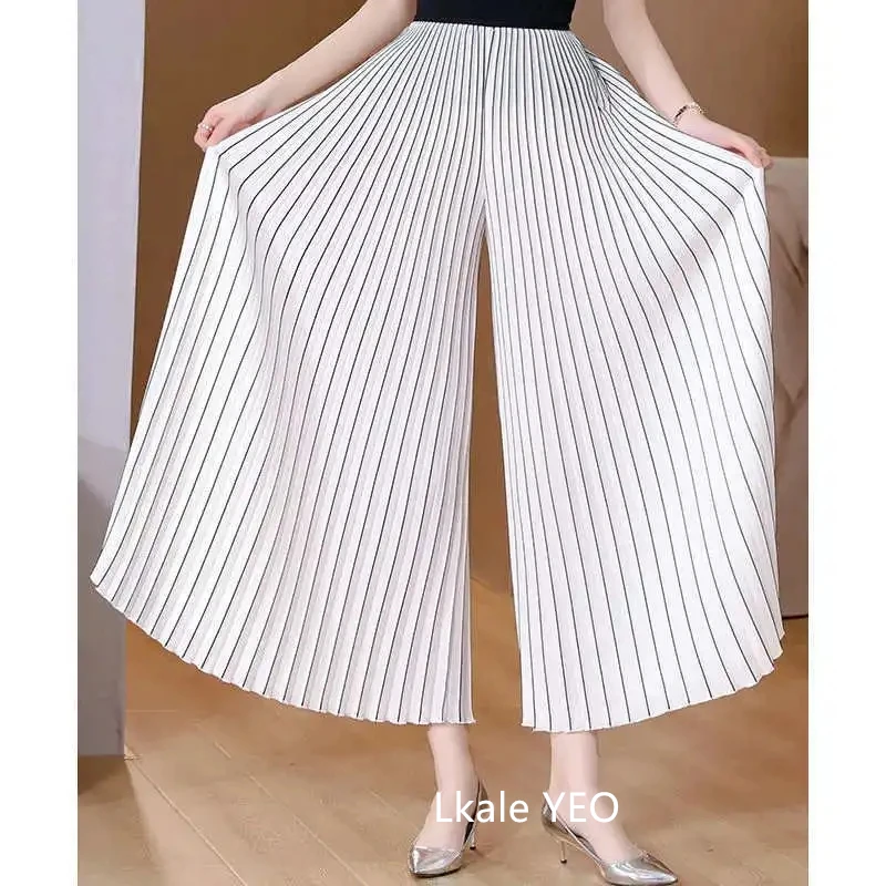 Women's Pleated Pants 2025 Spring Summer Fashion Slim Loose Ladies Trousers High Waisted Straight Femme Wide-leg Pants