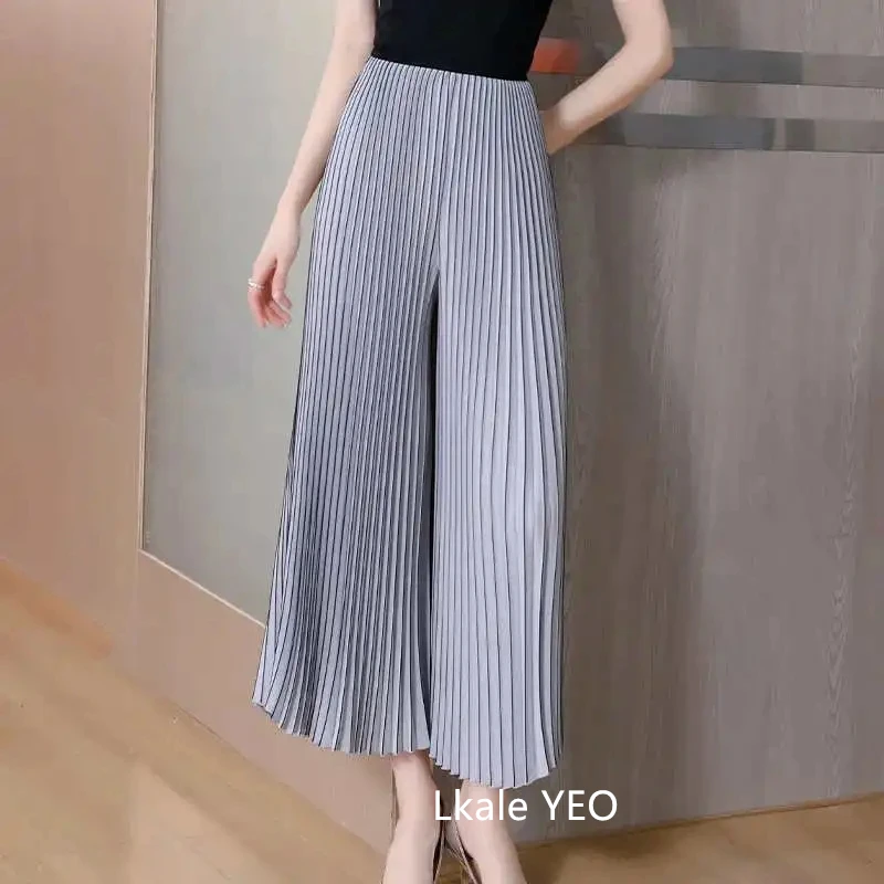 Women's Pleated Pants 2025 Spring Summer Fashion Slim Loose Ladies Trousers High Waisted Straight Femme Wide-leg Pants