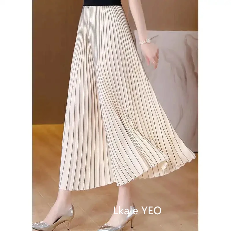 Women's Pleated Pants 2025 Spring Summer Fashion Slim Loose Ladies Trousers High Waisted Straight Femme Wide-leg Pants