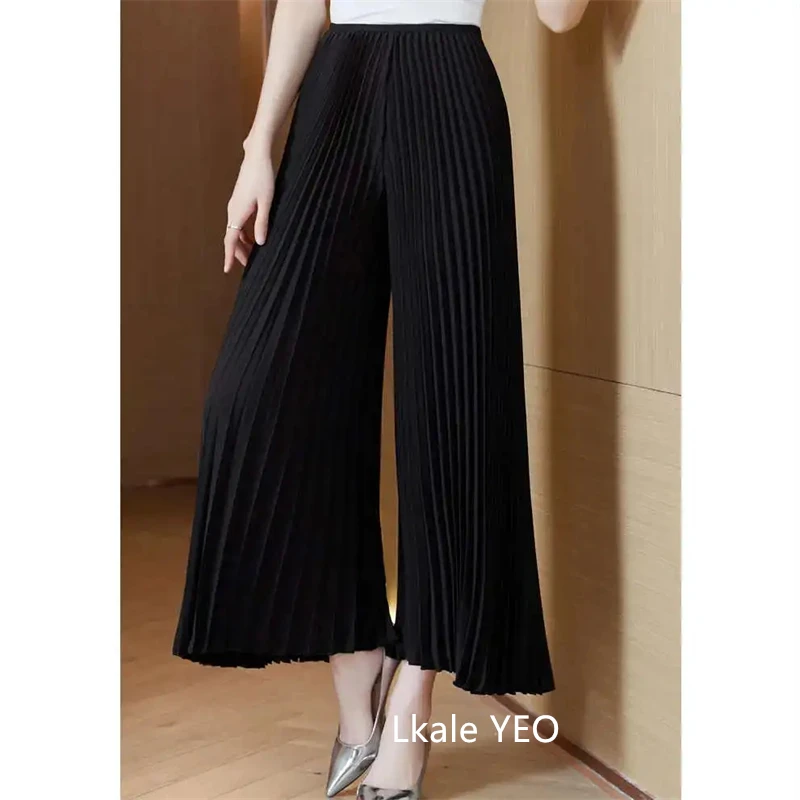 Women's Pleated Pants 2025 Spring Summer Fashion Slim Loose Ladies Trousers High Waisted Straight Femme Wide-leg Pants