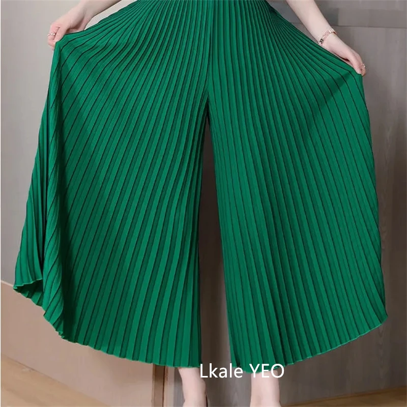 Women's Pleated Pants 2025 Spring Summer Fashion Slim Loose Ladies Trousers High Waisted Straight Femme Wide-leg Pants