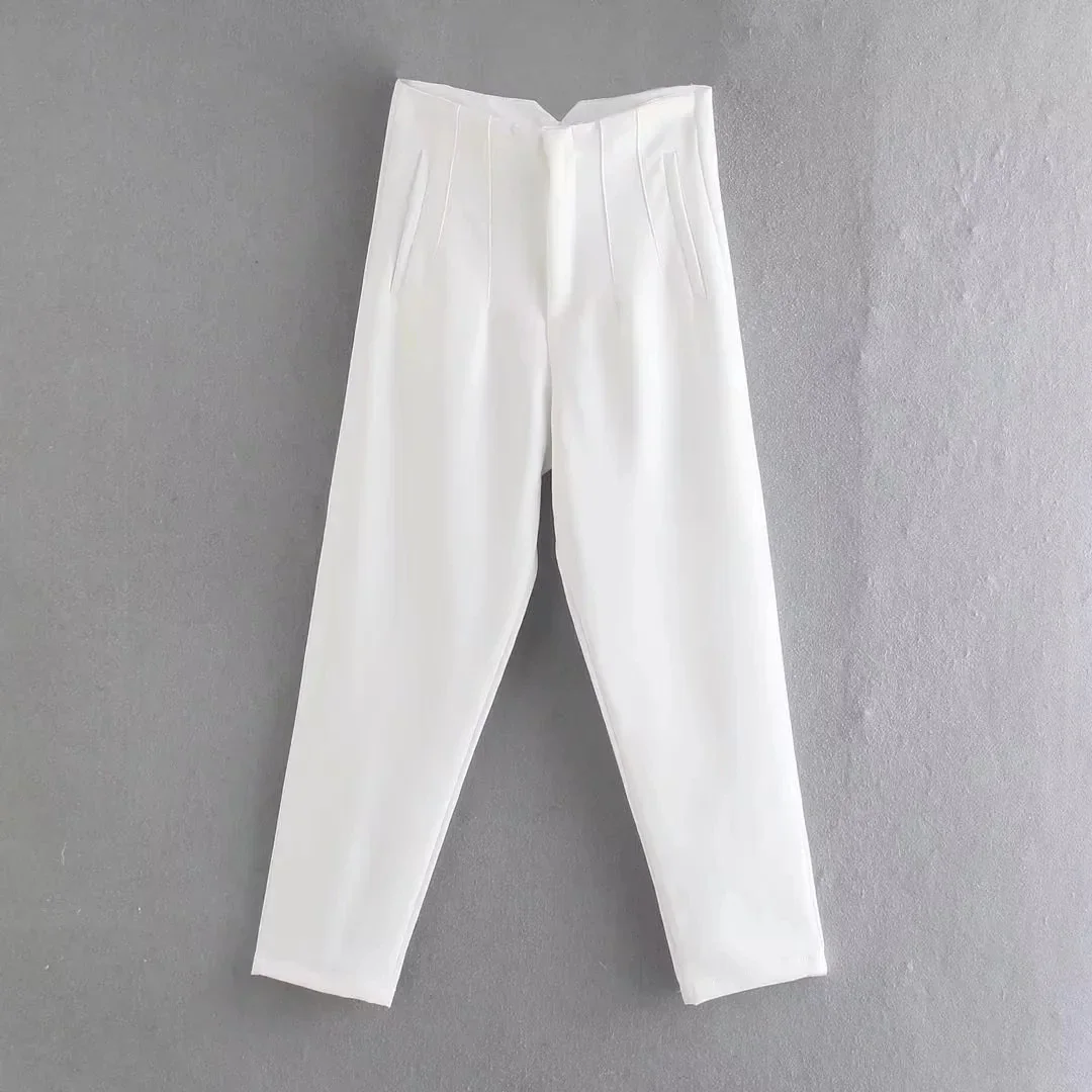 HH Minimalist Womens Slim Zip High Waist Pencil Pants Workwear Business Solid Trousers High Street Casual Office Lady Chic Pant