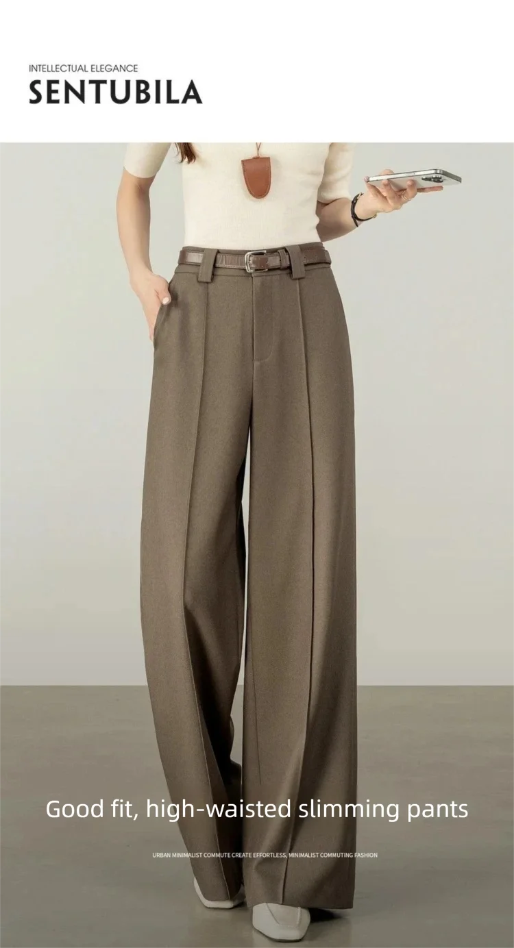 SENTUBILA Women's Straight Leg Pants Autumn 2026 High Waist Commuter 3D Mid-Stitch Detail Comfortable Casual Trousers 153K87890