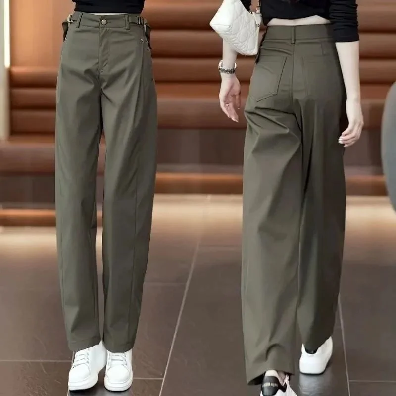 New Wide-Leg Overalls Pants Women Korean Spring Autumn  High Waist Loose All-Match Casual Narrow Straight Pants Female Trousers