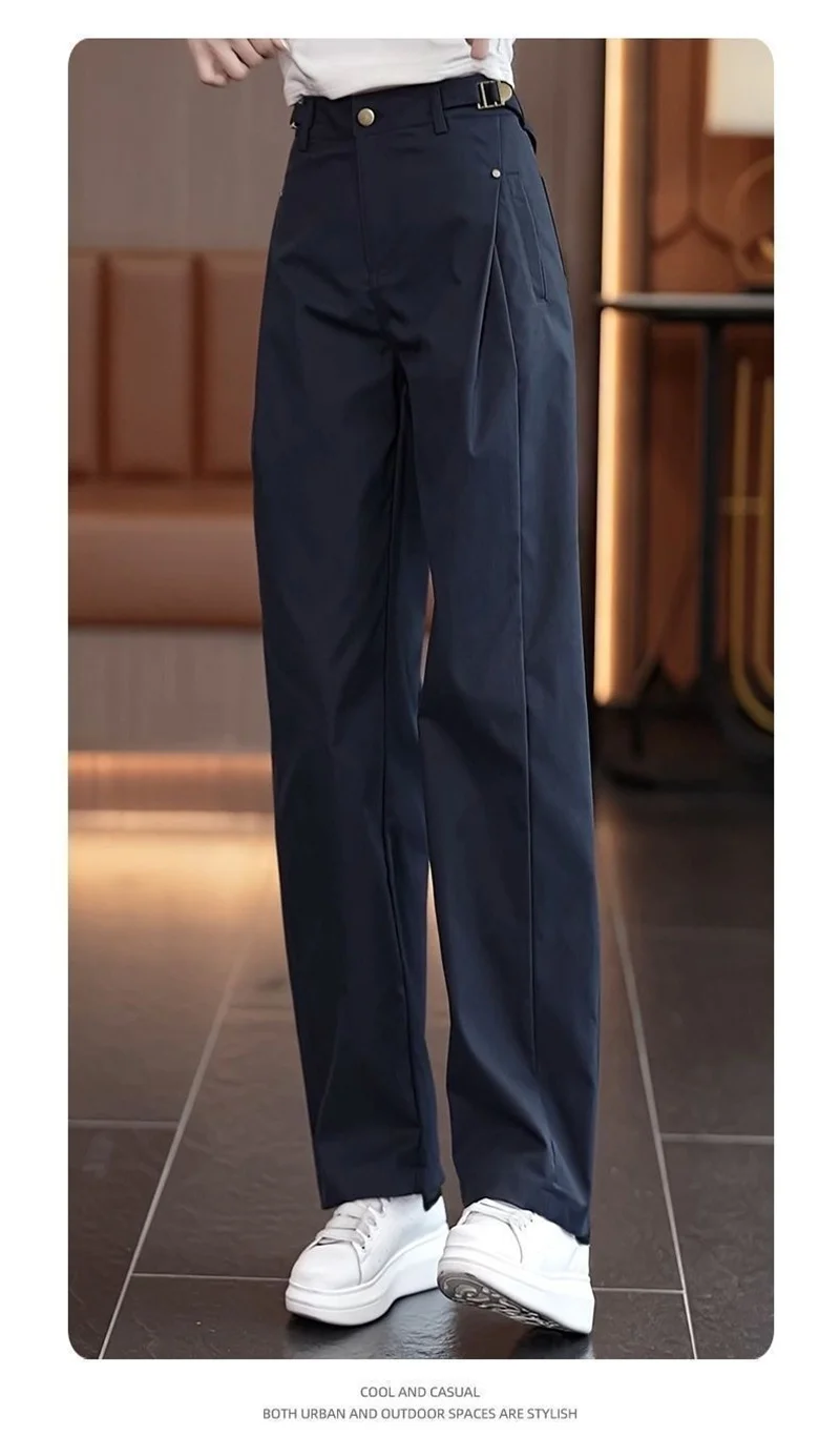 New Wide-Leg Overalls Pants Women Korean Spring Autumn  High Waist Loose All-Match Casual Narrow Straight Pants Female Trousers