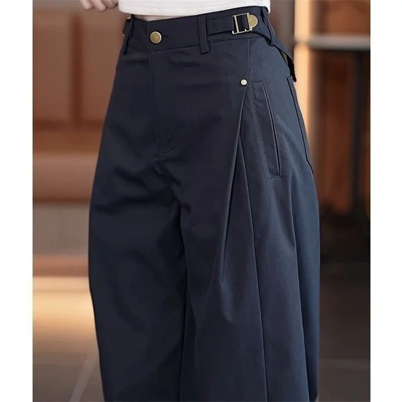 New Wide-Leg Overalls Pants Women Korean Spring Autumn  High Waist Loose All-Match Casual Narrow Straight Pants Female Trousers