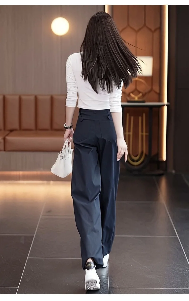 New Wide-Leg Overalls Pants Women Korean Spring Autumn  High Waist Loose All-Match Casual Narrow Straight Pants Female Trousers