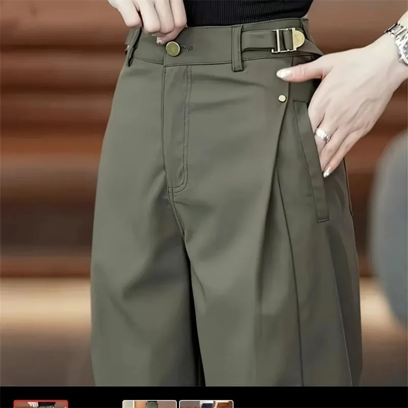 New Wide-Leg Overalls Pants Women Korean Spring Autumn  High Waist Loose All-Match Casual Narrow Straight Pants Female Trousers