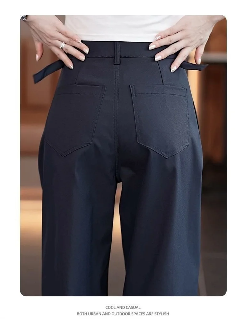 New Wide-Leg Overalls Pants Women Korean Spring Autumn  High Waist Loose All-Match Casual Narrow Straight Pants Female Trousers