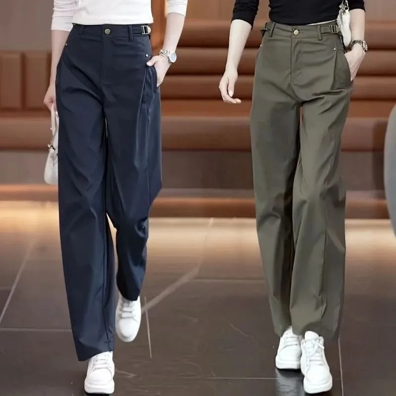 New Wide-Leg Overalls Pants Women Korean Spring Autumn  High Waist Loose All-Match Casual Narrow Straight Pants Female Trousers