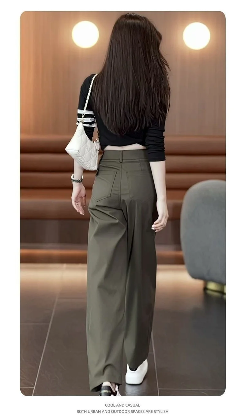 New Wide-Leg Overalls Pants Women Korean Spring Autumn  High Waist Loose All-Match Casual Narrow Straight Pants Female Trousers