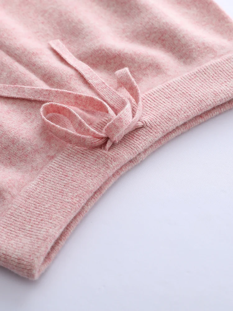 Women's Trousers 100% Merino Wool Pants Autumn Winter Sweater Wide Leg Pants Tying Elastic Casual Basic Soft Warm Knit Trousers