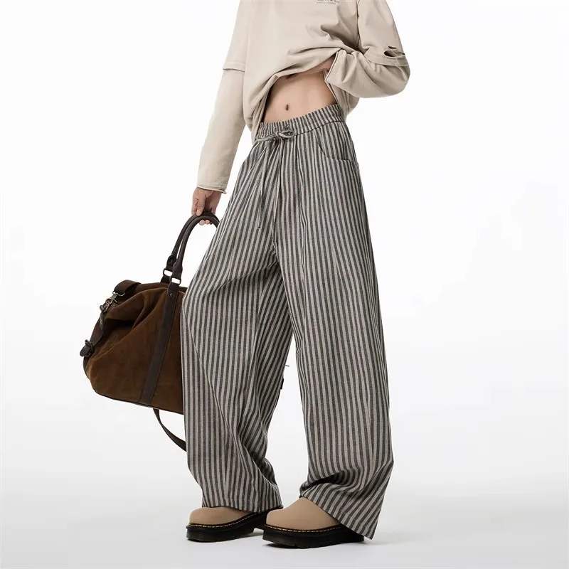 Women's Black Gothic Striped Long Pants Baggy Sweatpants Harajuku Y2k Emo Vintage Oversize Trousers Japanese 2000s Style Clothes