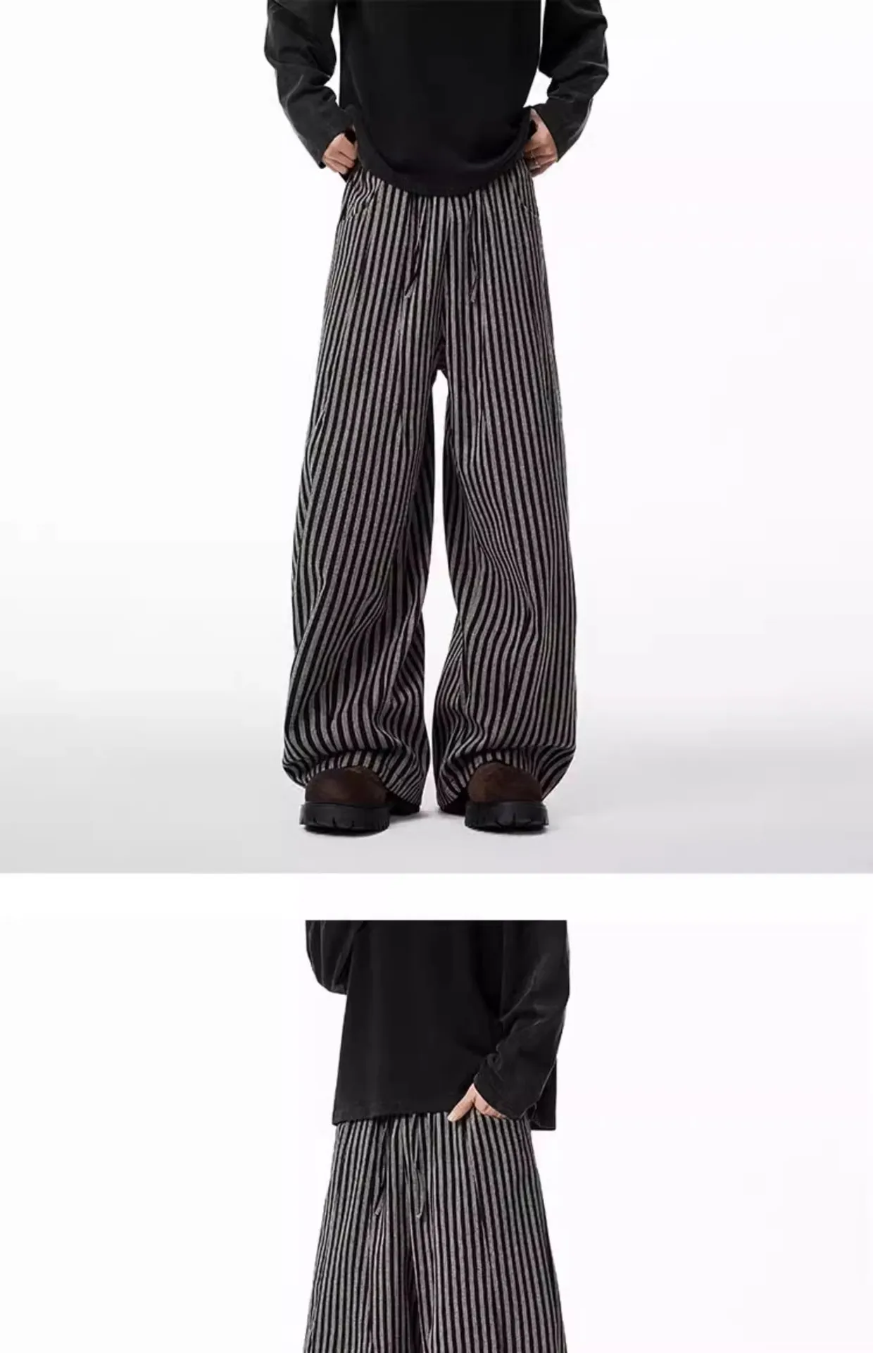 Women's Black Gothic Striped Long Pants Baggy Sweatpants Harajuku Y2k Emo Vintage Oversize Trousers Japanese 2000s Style Clothes