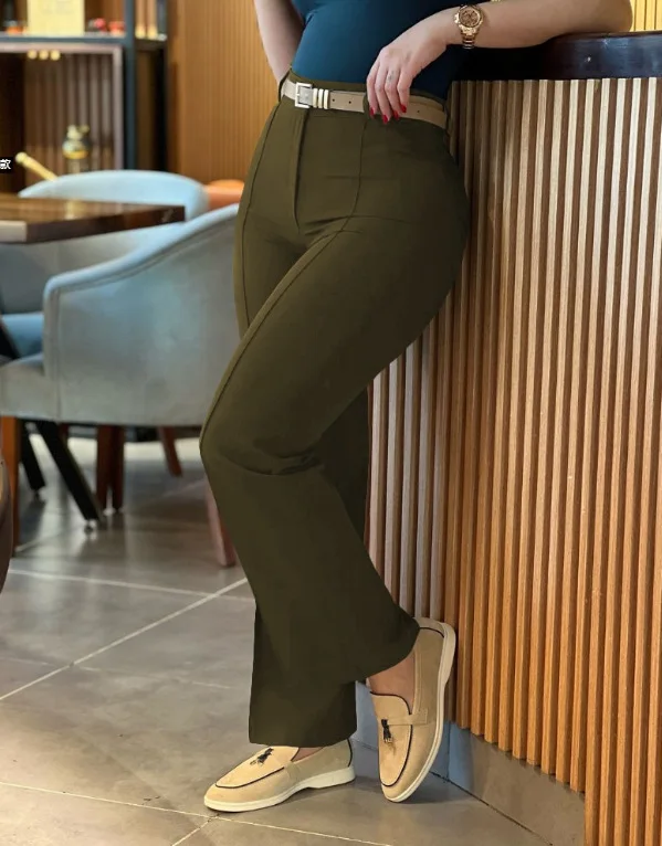 Women's Pants Spring Autumn High Waist Straight Leg Work Pants New Fashion Solid Long Pants Slim Fit Elegant Pants Female