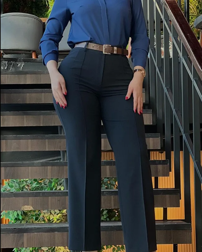 Women's Pants Spring Autumn High Waist Straight Leg Work Pants New Fashion Solid Long Pants Slim Fit Elegant Pants Female