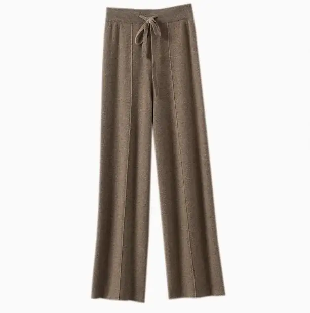 Women Pants Full Length Elastic Waist Knitted Pant Haigh Waist Wide Leg Autumn Winter Warm Stretch Trousers Casual Korean Pants