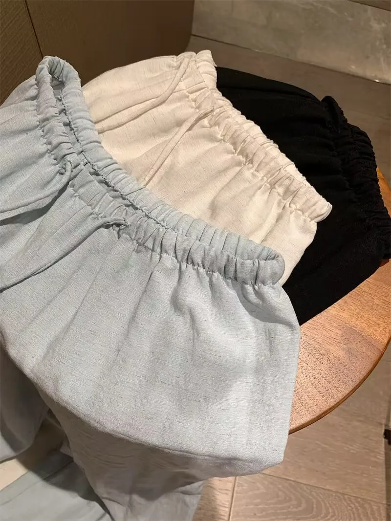 Elegant White Wide Leg Pants Women Fashion Streetwear Linen Black Baggy Pants Summer Korean High Waist Casual Straight Trousers