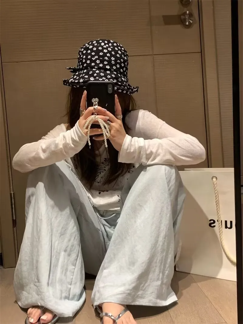 Elegant White Wide Leg Pants Women Fashion Streetwear Linen Black Baggy Pants Summer Korean High Waist Casual Straight Trousers