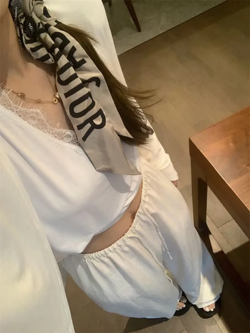 Elegant White Wide Leg Pants Women Fashion Streetwear Linen Black Baggy Pants Summer Korean High Waist Casual Straight Trousers