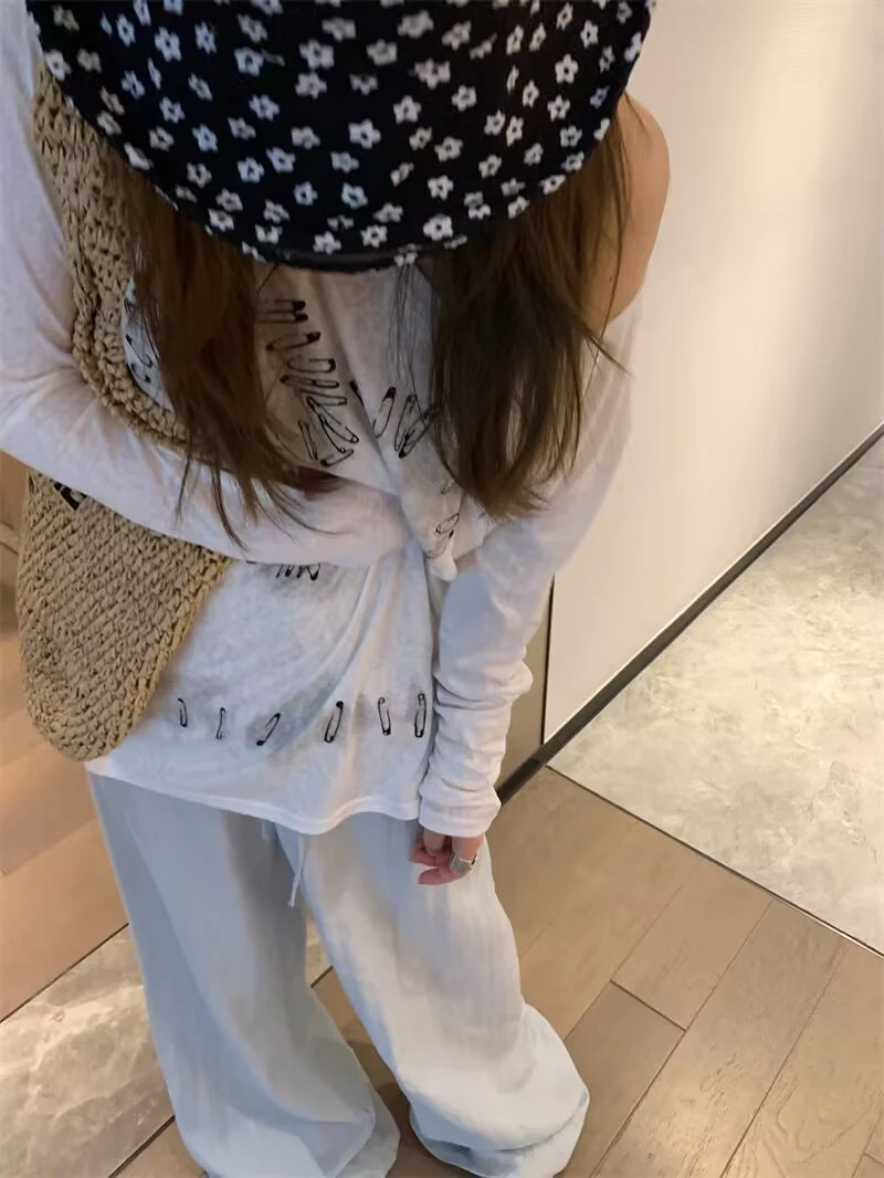 Elegant White Wide Leg Pants Women Fashion Streetwear Linen Black Baggy Pants Summer Korean High Waist Casual Straight Trousers
