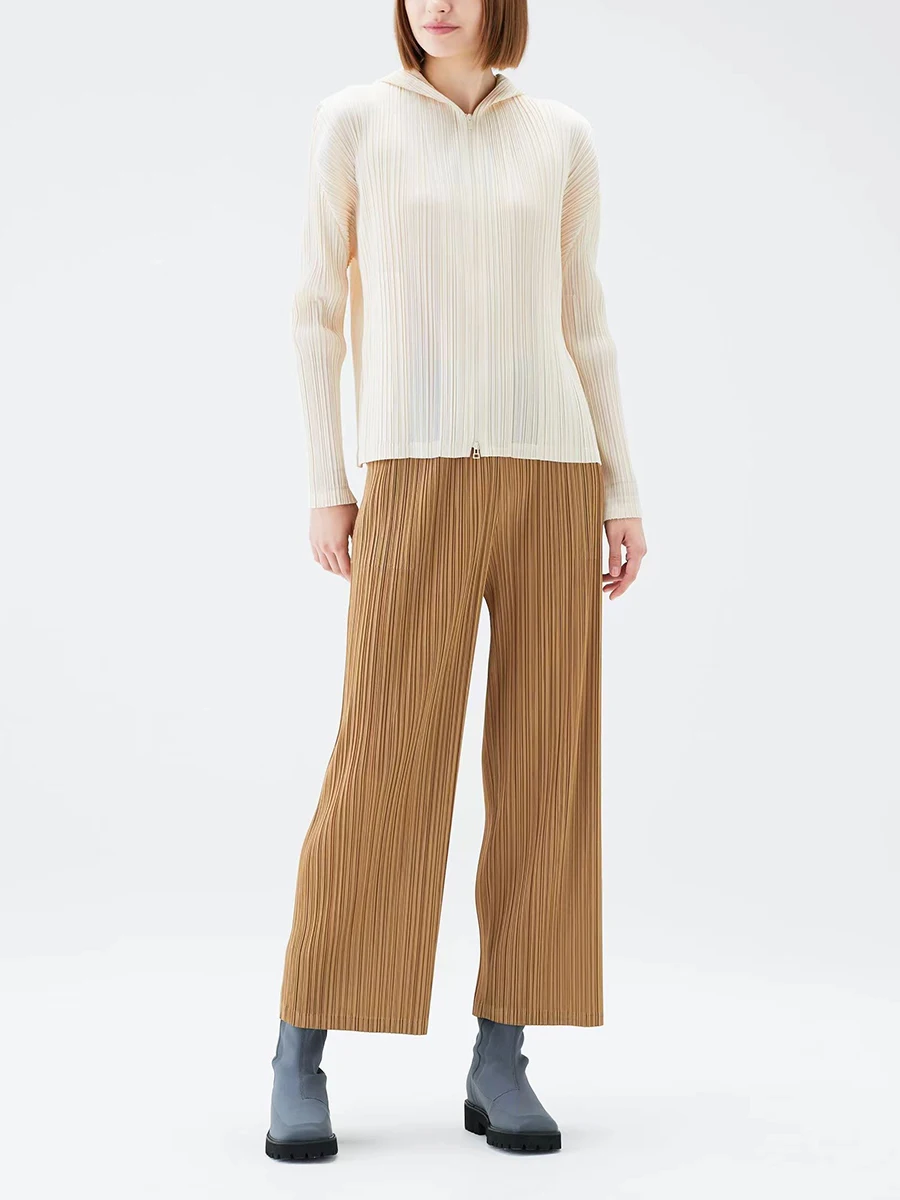 Miyake Pleated Straight Pants Women Causal Comfortable Trousers