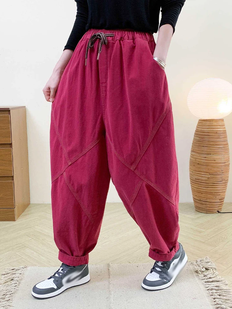 Amax LuluE Autumn Korean Women Loose Luxury Vintage Trousers 2025 Fashion Ladies Classic Leisure Solid Elastic Waist Harem Pants