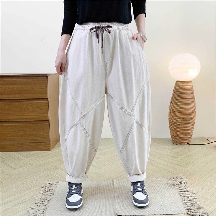 Amax LuluE Autumn Korean Women Loose Luxury Vintage Trousers 2025 Fashion Ladies Classic Leisure Solid Elastic Waist Harem Pants